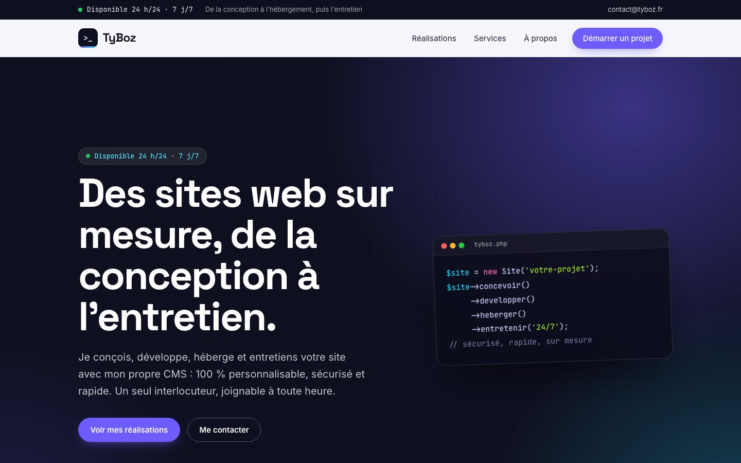 Capture d'écran : BozPress, le CMS maison